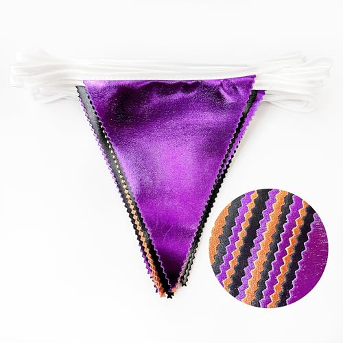 Black Orange Purple Halloween Party Decorations Metallic Fabric Triangle Pennant Banner Flag Bunting Garland for Birthday Baby Shower Bachelorette Trick or Treat Halloween Holiday Party Supplies (36 Count)