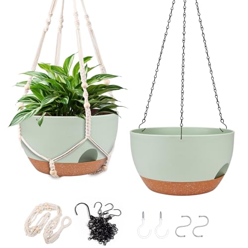 2 Pack 12 Inch Self Watering Hanging Planters for Indoor Outdoor Plants (2 Count)