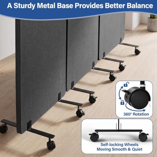 72 x 66 Inch 3 Panel Soundproof Room Divider with Wheels