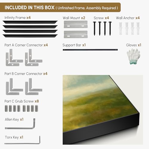 24"x46" Extra Large Framed Wall Art Soft Pastel Hills Dreamy Landscape Illustration for Home Living Room Bedroom Decor