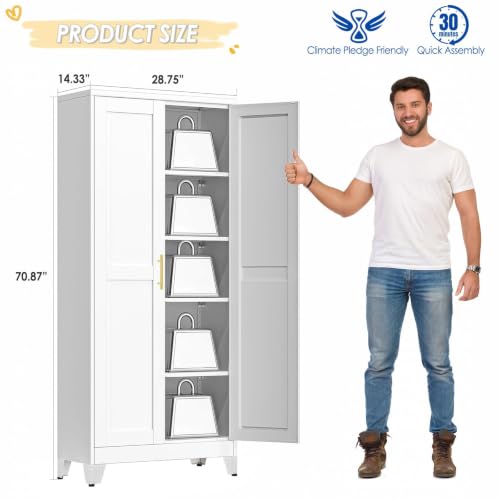 71" Tall Metal Storage Cabinet with 2 Doors and 4 Adjustable Shelves