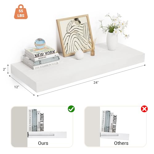 24 x 12 Deep Floating Shelves Wall Mounted Set of 1 White