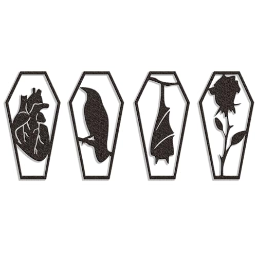 Gothic Coffin Wall Decor Set Metal Sculptures 4 Piece Spooky (4 Count)