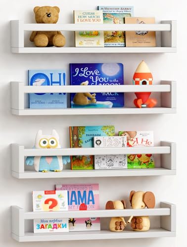 Floating Nursery Book Shelves for Wall Set of 4 (4 Count)