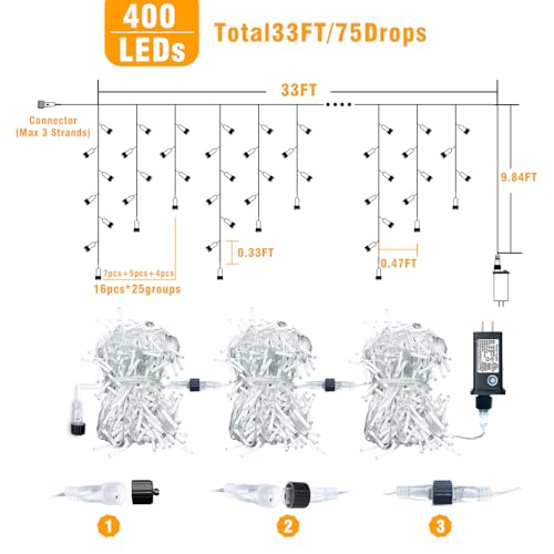 33ft Icicle Lights for Outside