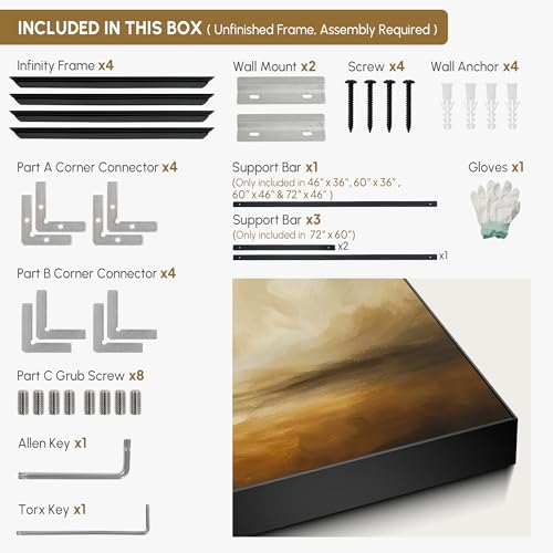 46"x72" Extra Large Framed Wall Art Golden Horizon Dramatic Abstract Landscape Illustration for Home Living Room Bedroom Decor