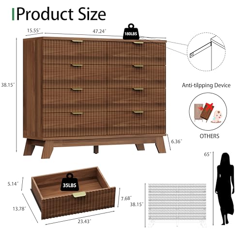 Fluted Dresser for Bedroom with 8 Drawers