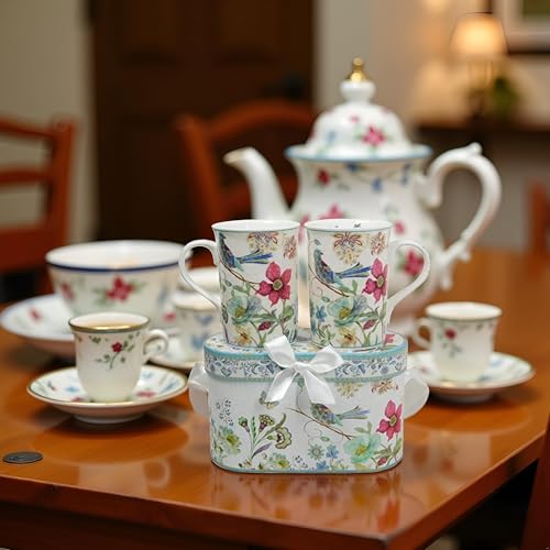 Elegant Bone China Two Coffee Mugs set in Blue bird design (2 Count)