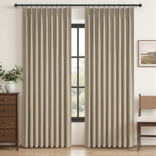 Curtains 60 Inch Length Wide Pinch Pleated Black Out Curtain 84 Inch Long for Living Room