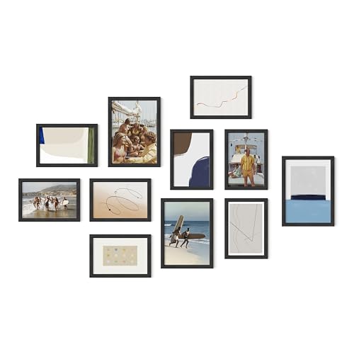Black Oak Wood Gallery Wall Tabletop Frames Made with Real American Oak and Shatter (11 Count)