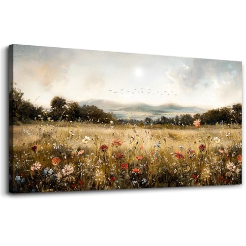 Modern Canvas Print Wall Art Vintage Home Decorlawn Painting With Floral Wall Art Printsclassic Landscape Office Living Room Bedroom Wall Decor Home Decorcan Be Hung Directly 24x48 Inches