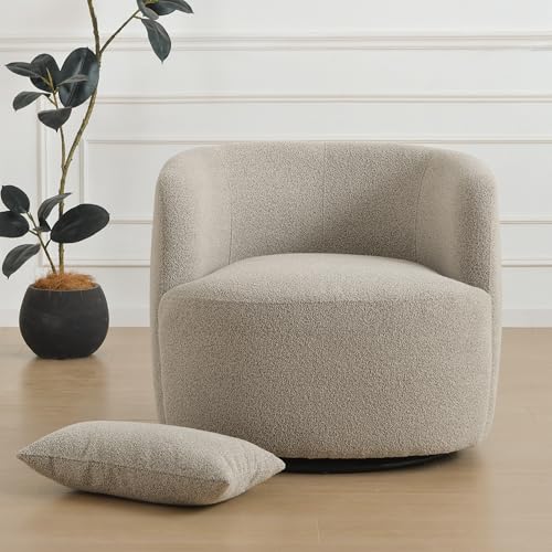 34" Wide 2 Boucle Swivel Barrel Chairs and 2 Ottomans Set (2 Count)