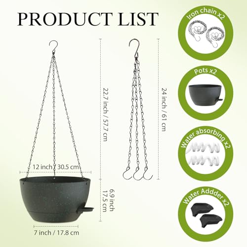 12 Inch Hanging Baskets 2 PC with Chains (2 Count)