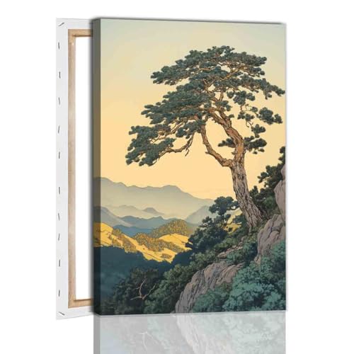 Vintage Japanese Forest Poster Tranquil Mountain Landscape Wall Art 16x24inch framed