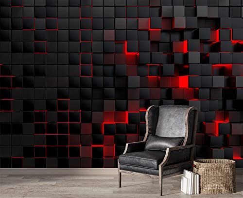Tech Red Blocks wall Mural Wallpaper for Bedroom 137" x 100" (95.12 Sq Ft)