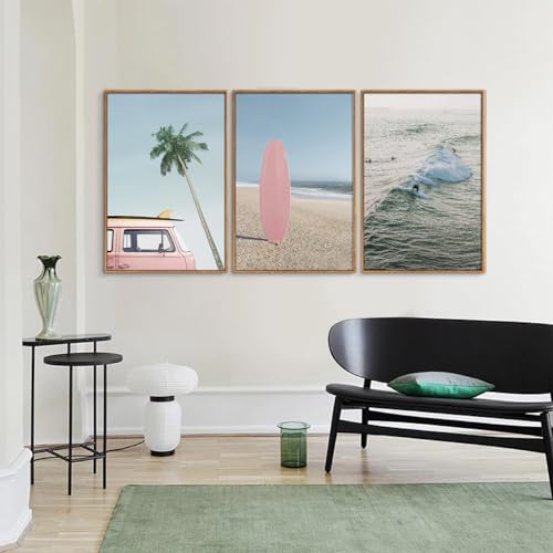 Large Ocean Beach Framed Canvas Wall Art (3 Count)