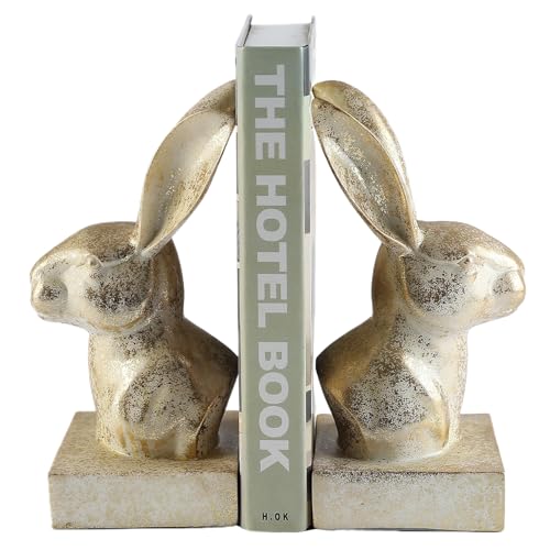 Unique Gold Rabbit Decorative Bookends for Home Office Shelves Decor (2 Count)