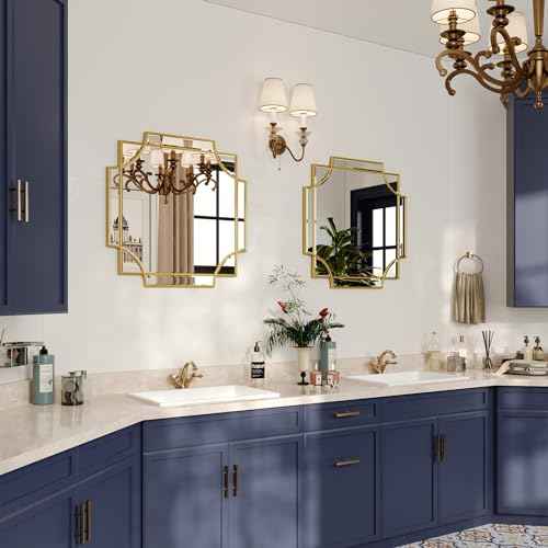 26"x26" Gold Foil Scalloped Edge Decorative Vanity Wall Mirror