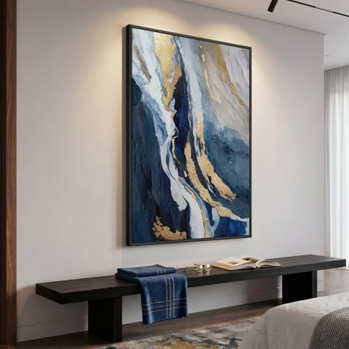 Extra Large Framed Navy Blue Abstract Wall Art for Living Room