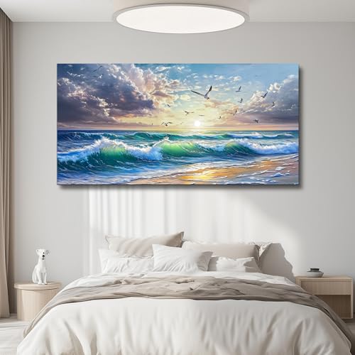 Wall Art Canvas Seagull Seaside Landscape Painting 20"X40"
