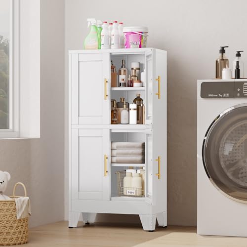 47” White Metal Bathroom Storage Cabinet