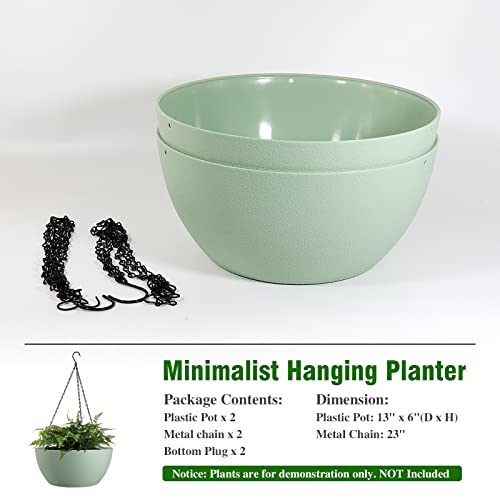 13 inch Large Hanging Planters Plant Pots for Outdoor Indoor Plants with Drainage Holes and Chain (2 Count)