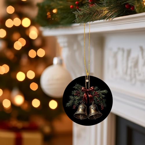 Vintage Holly Berry Gold Bell Christmas Ceramic Ornament Gifts