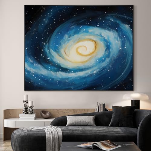 60"x72" Extra Large Framed Wall Art Spiral Galaxy Vivid Blue and Yellow Cosmic Space Illustration for Home Living Room Bedroom Decor
