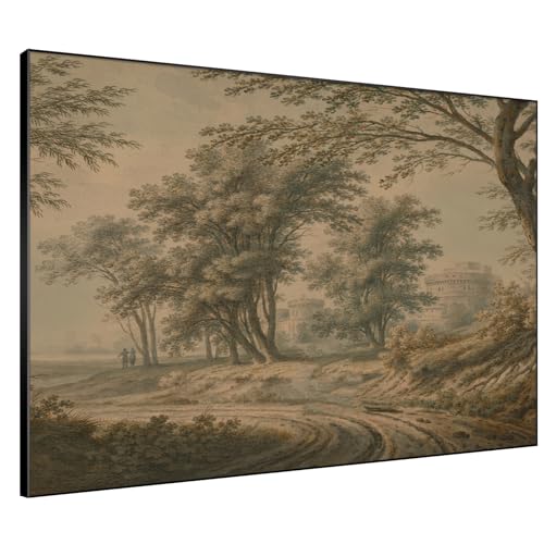 36"x46" Extra Large Framed Wall Art Antique Sepia Landscape with Trees and Historic Architecture for Home Living Room Bedroom Decor