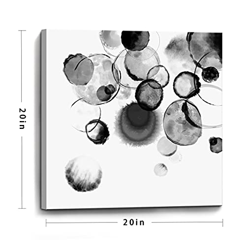 Bedroom Decor Wall Art Black and White Bubbles Prints Pictures Framed Canvas Artwork Wall Art for Bathroom Kitchen Office Modern Ink and Wash Painting Decorations Size 20x20 inches Ready to Hang