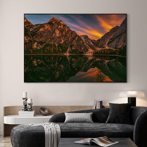 46"x72" Extra Large Framed Wall Art Majestic Mountain Landscape Reflected in Lake at Sunset for Home Living Room Bedroom Decor