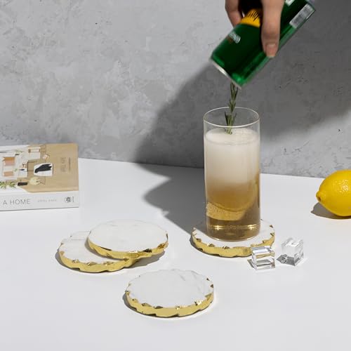 Set of 6 Real Marble Coasters with Golden Borders (25 Count)