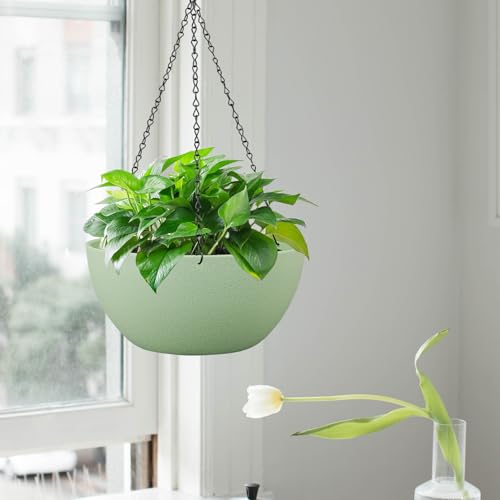 10 inch Hanging Planters for Outdoor Indoor Plants with Drainage Holes and Chain (2 Count)