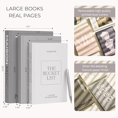 Decorative Coffee Table Books for Home Décor Accents Bookshelf Decor with Real Blank Pages and Removable Covers Set of 3 Mid Century Modern Fake Books for Decoration Room Decor Aesthetic (3 Count)