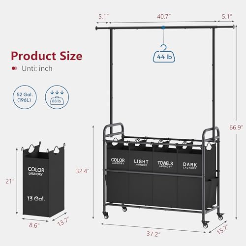 Laundry Sorter with Hanging Bar