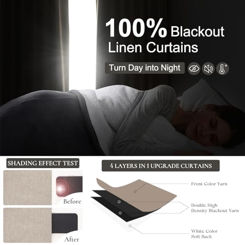 Thick Linen Blackout Curtains 105 Inches Long 2 Panels Set (2 Count)