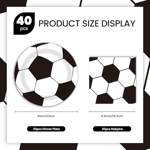 2026 World Soccer Ball Party Paper Plates and Napkins Disposable Father's Day 9 inch 20 pcs Dessert Cake Plates & 20 pcs Napkins Tableware for Fruit Cake Party Decorations (40 Count)