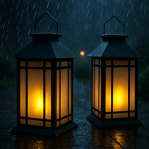 13 Inch Outdoor Decorative Lanterns with LED Candle Timer 2 Pack Black (2 Count)
