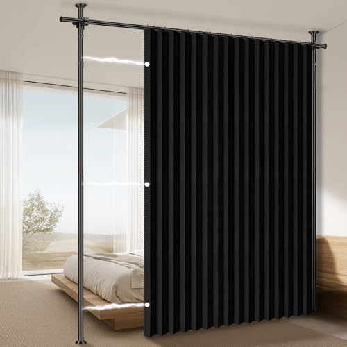 100% Blackout Room Divider Curtains Sets Black 1 Panel W100 x L84in No Drill Curtain Rods