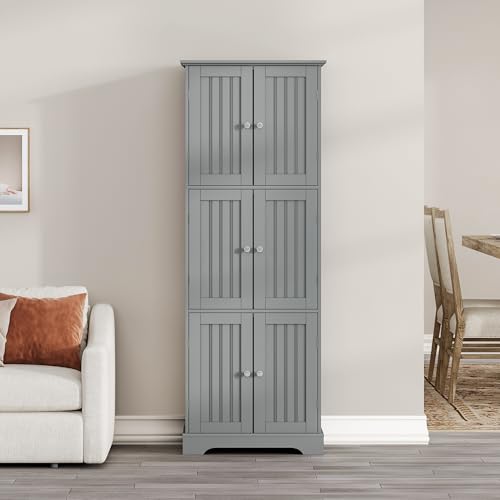 63.2" Tall Bathroom Storage Cabinet with 6 Doors