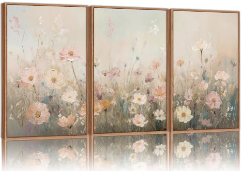 Dusty Pastel Floral Framed Canvas Wall Art Set