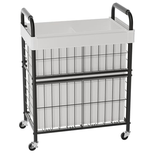 110L Rolling laundry Sorter Hamper Basket 2 Section with Wheels