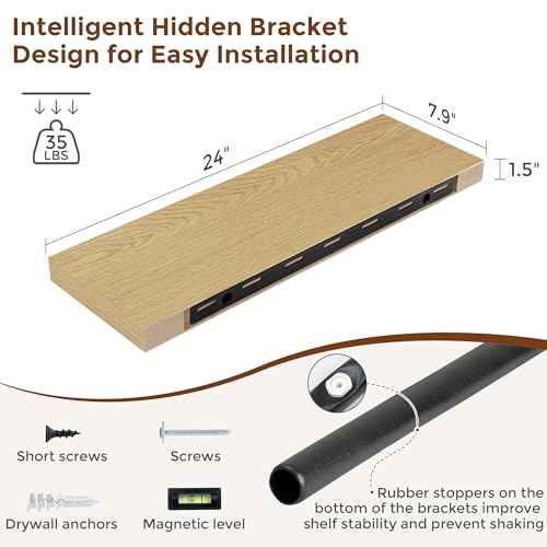 24 Inch Floating Shelves for Wall Oak Shelves Set of 2 (2 Count)