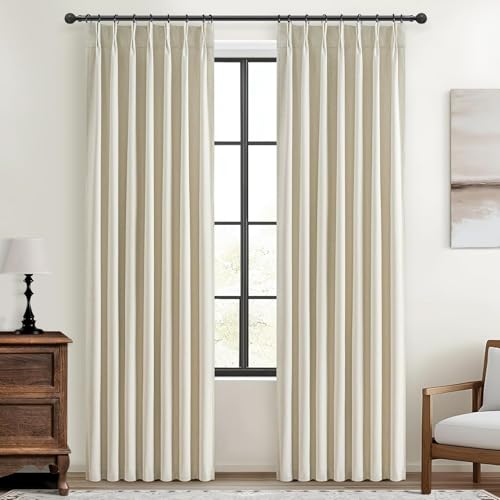 Cream Pinch Pleated Blackout Summer Curtains 86 Inch Length 2 Panels Set for Living Room (2 Count)