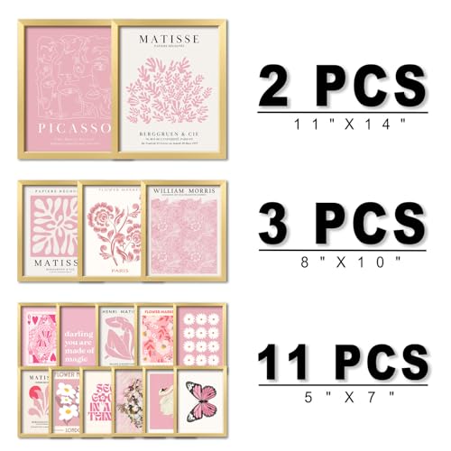 16 PCS Framed Pink Wall Art Decor (16 Count)