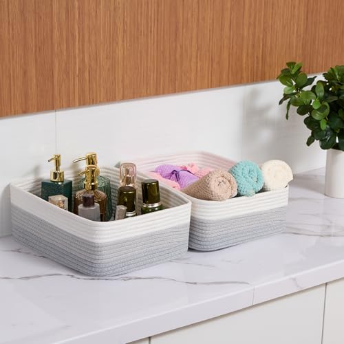 Large Shallow Organizing Baskets 15x11x5.1 Inches (2 Count)