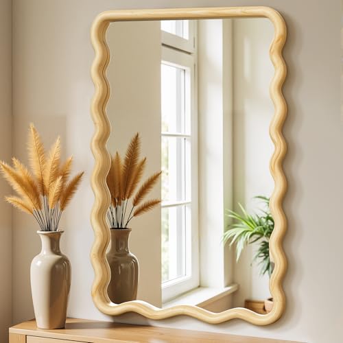 Wavy Wood Bathroom Vanity Mirror