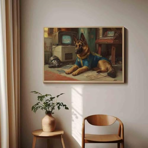 German Shepherd Poster Animal Portrait Wall Art Vintage Animals Wall Art Cute Dog Poster Funny Dog Paintings German Shepherd Poster Modern Abstract Living Room Decor 16x24inch No Frame