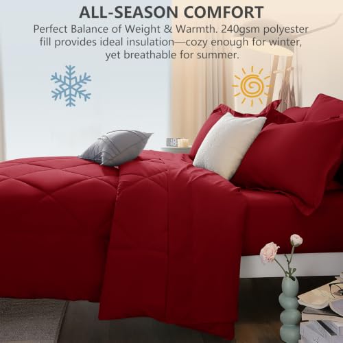 Queen Comforter Set 88"x88" Dark Red