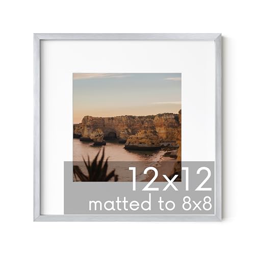 12x12 Silver Metal Picture Frame Matted to 8x8